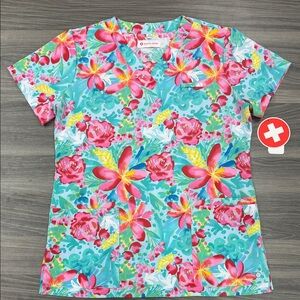 White Cross Tropical Floral Scrub Women's Size XS